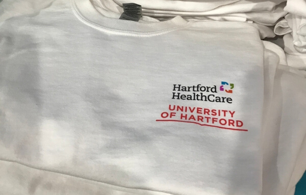 tshirts with hartford healthcare and uhart logos